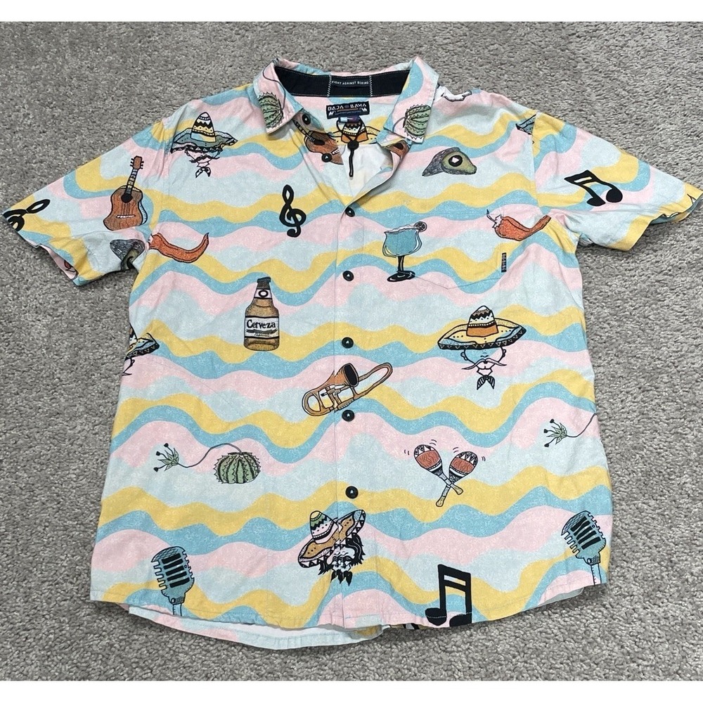 Baja Llama Slim Fit Button Up Shirt Mexicana Mens Medium NEW Cerveza music